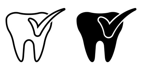 Poster - ofvs496 OutlineFilledVectorSign ofvs - dental care vector icon . shiny tooth with check mark . isolated transparent . black outline and filled version . AI 10 / EPS 10 / PNG . g11839