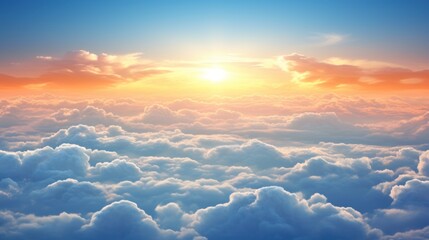 Wall Mural -  the sun shines brightly above the clouds in the sky as seen from above the clouds on a sunny day.