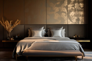 Wall Mural - Quiet Comfort: Serenity in a Minimalistic Grey Palette Bedroom