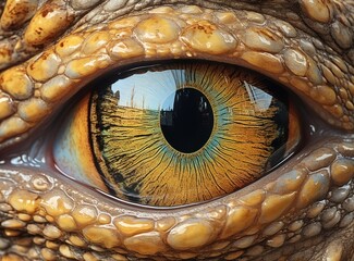 Wall Mural -  a close up of an animal's eye with a building in the reflection of it's eyeball.