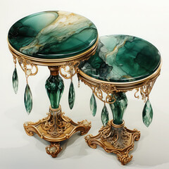 Watercolor Emerald and Gold Tables Clipart illustration Generative Ai