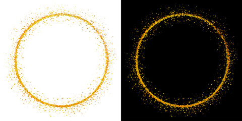 Abstract luxury gold circle confetti border frame with glitter dust, shine gold dust, glowing sparkles golden dust particles, abstract Christmas gold dust and glare background – stock vector