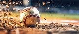 Fototapeta Sport - Baseball in the field with blurred players in the background, soft focus