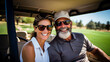 © TopMicrobialStock - A retired couple enjoying a golf course in an electric buggie