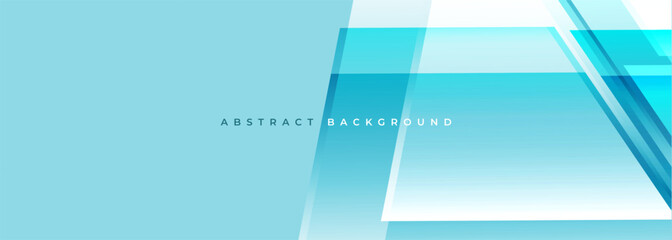 Blue wide abstract background with geometric shapes. Turquoise modern abstract banner. Vector illustration