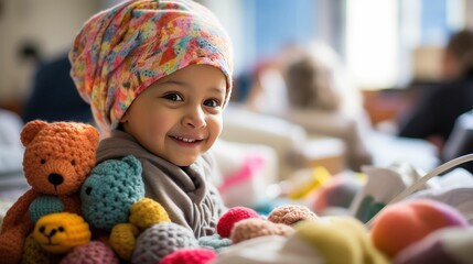 The girl who was treated for leukemia and cancer in the hospital and the toys given to her as a gift.