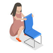 3D Isometric Flat Vector Set of Birth Positions, Pregnant Woman in Labour. Item 3