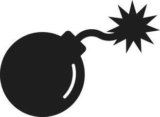 Black bomb with burning fuse . Bomb icon isolated on white background . Explosive symbol . Vector illustration