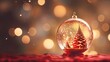Christmas background, transparent Christmas bauble with Christmas tree
