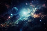 Fototapeta Kosmos - Beautiful infinite universe with billions of galaxies. Generative AI.