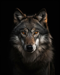  wolf in front of a dark background, generative ai 
