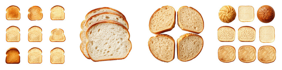 Wall Mural - Round toasts of white bread Hyperrealistic Highly Detailed Isolated On Transparent Background Png File