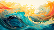Abstract water ocean wave, blue, aqua, turquoise, gold, teal texture. Blue and white water wave web banner graphic resource as background for ocean wave abstract. Backdrop art for copy space text.