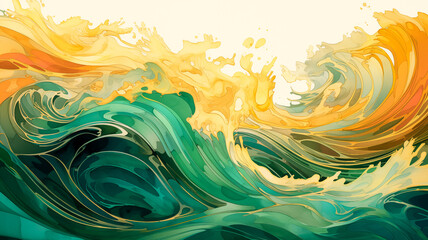 Wall Mural - Abstract water ocean wave, blue, aqua, turquoise, gold, teal texture. Blue and white water wave web banner graphic resource as background for ocean wave abstract. Backdrop art for copy space text.