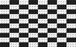 Many toys blocks in black and white colors. Plastic bricks banner. Vector pattern background
