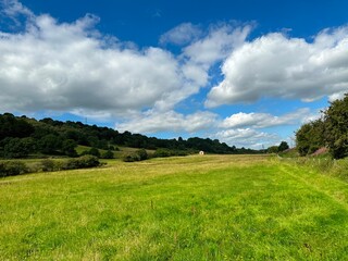 Wall Mural - Extensive landscape, with fields, wild plants, old trees, and a stone barn near, Keighley, UK