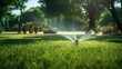 sprinkler spraying water on grass - created with generative AI
