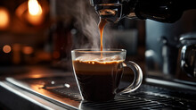 A Cup Of Hot Coffee Being Prepared In The Espresso Machine