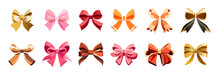 Gift Bows Colorful Flat Vector Illustrations Set. Collection Of Vector Various Bow Ties