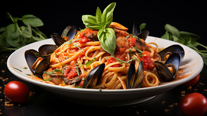 Wall Mural - italian pasta with mussels