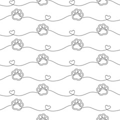 Wall Mural - paw seamless pattern. repeating cute pet dog or cat background. repeated modern footprint design for