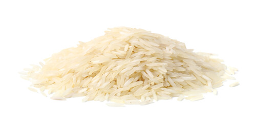 Pile of raw rice isolated on white