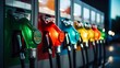 red green red orange color fuel gasoline dispensers background. Gas pistols plugs with premium or regular gas.
