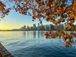 Vancouver, BC - October 29, 2023: Coal Harbor seen from along the seawall pathway during the fall season in downtown Vancouver
