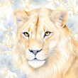 Portrait of a lion in watercolor style. Artwork created with Generative Ai technology