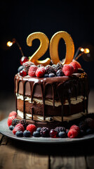 Canvas Print - Birthday cake with number 20 on top