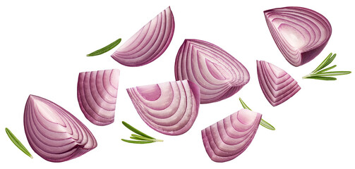 Wall Mural - sliced red onion isolated on white background with clipping path