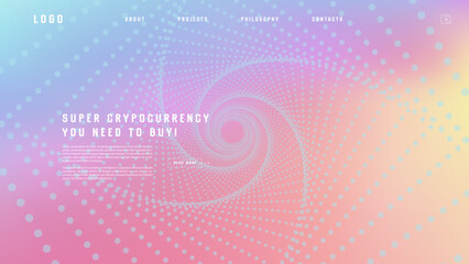Landing page abstract design with particle tunnel. Colorful template for website or app.