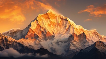 himalaya annapurna ii golden hour, copy space, 16:9