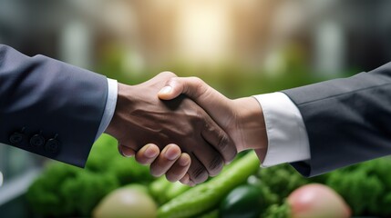 Wall Mural - handshake of businessman and vegetables in background