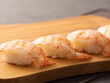 Shrimp sushi on cutting board