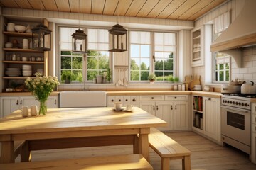 Wall Mural - Modern farmhouse kitchen interior background