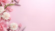 Banner with cherry blossoms on a light pink background. Springtime composition with copy space_Generative AI