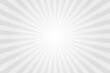 Gray background with white sun ray. Pattern of starburst. Abstract texture with light of sunburst. Radial beam of sunlight. Retro background with flash. Design of sunbeams. Vector.