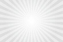 Gray Background With White Sun Ray. Pattern Of Starburst. Abstract Texture With Light Of Sunburst. Radial Beam Of Sunlight. Retro Background With Flash. Design Of Sunbeams. Vector.