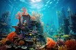 Colorful underwater coral reef with diverse marine life. Marine ecosystem.