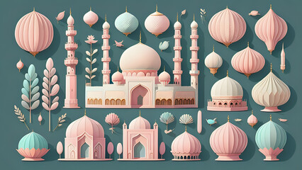 illustration of an icon, set of icons for design mosque, mosque Islamic Ramadhan, elements mosque muslim