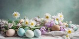 Fototapeta Na ścianę - Easter eggs and flowers