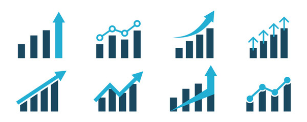 business chart set of growth stock graph vector icons financial rise up increase profit