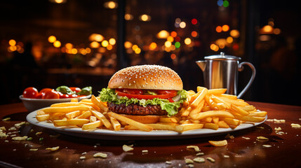 Canvas Print - hamburger with fries