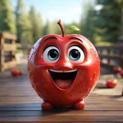 Canvas Print - 3d cartoon realistic cute apple fruit