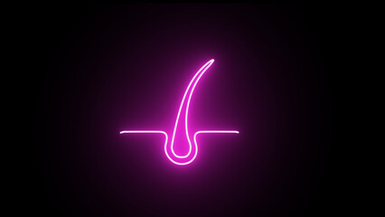 Neon hair follicle icon. glowing hair icon. neon Hair cosmetic flat icon. Glowing neon line Hair skin icon isolated on black background. Hair follicle.