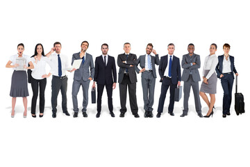 Wall Mural - Digital png photo of group of standing businesspeople on transparent background
