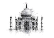 Majestic Marvel: A Timeless Taj Mahal Drawing, Capturing The Iconic Beauty Of India's Architectural Jewel