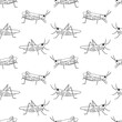 Vector Seamless pattern with grasshopper outline illustration. Line insect isolated on white background.