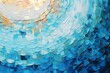 渦状の抽象背景油絵バナー）青と水色とメタリックな金色の立体的な魚の鱗風の柄